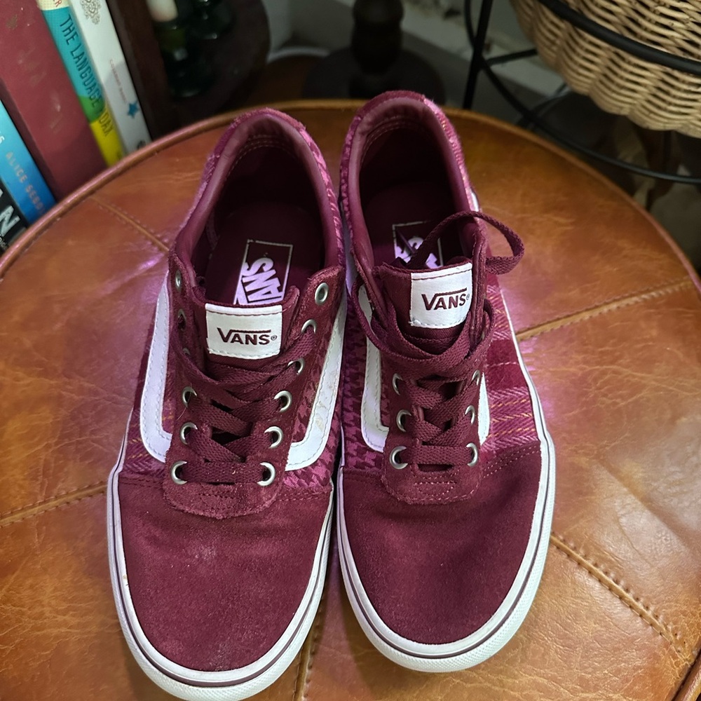 Vans Women's Maroon and White Sneakers